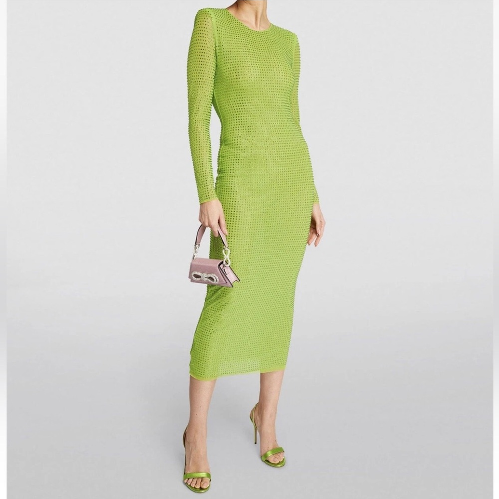 Self-Portrait Hot Fix Perforated Crystal Embellished Long Sleeve Midi Dress‎ 10